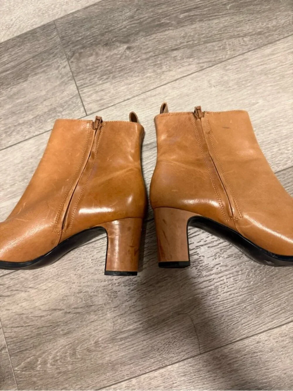 Calvin Klein Cognac Leather Ankle Booties with Block Heel size 10